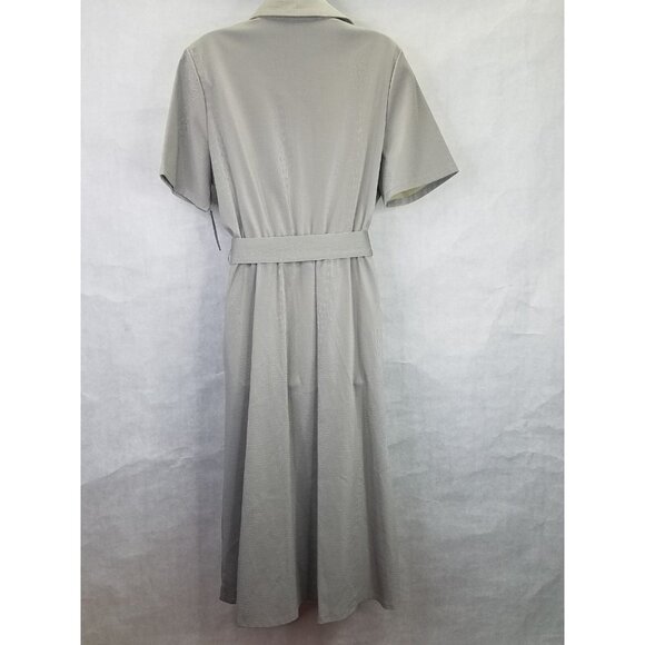 ALFANI Maxi Dress Women's 12 Gray Faux Leather Short Sleeve Belted Button Up NWT - Picture 12 of 16
